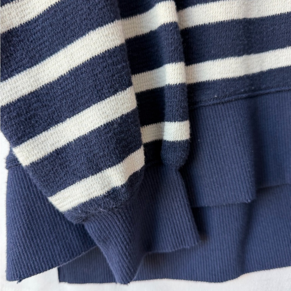 Aerie East West Crew Sweatshirt Navy & White Stripe XS - Picture 3 of 5
